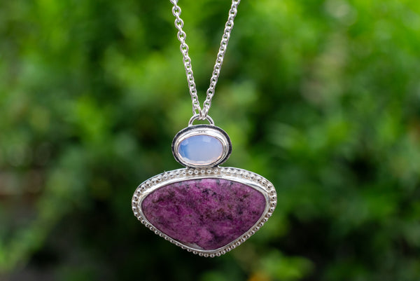 boho κολιε με ροζ πετρα