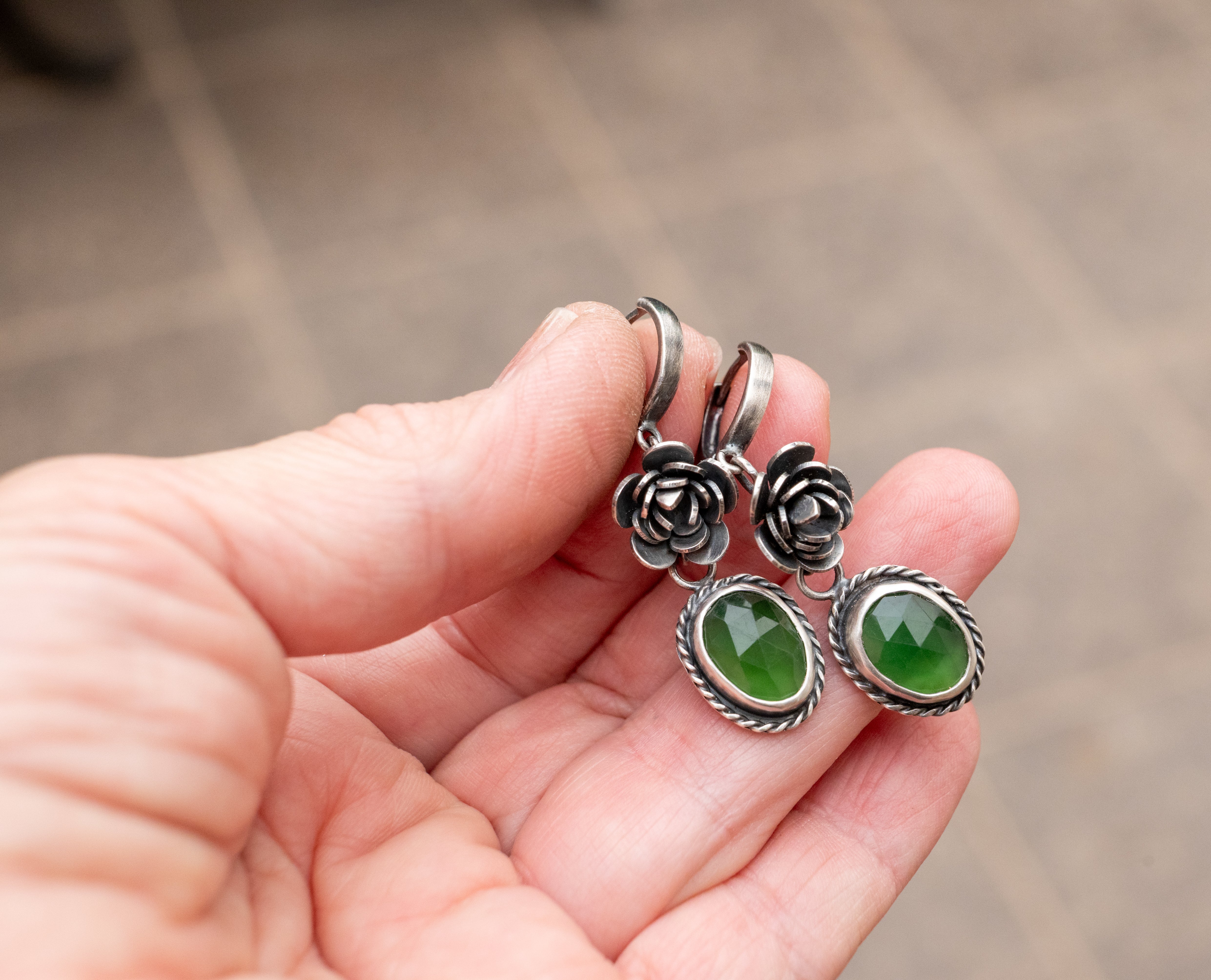 σκουλαρικια λουλουδι απο ασημι 925 χειροποιητα