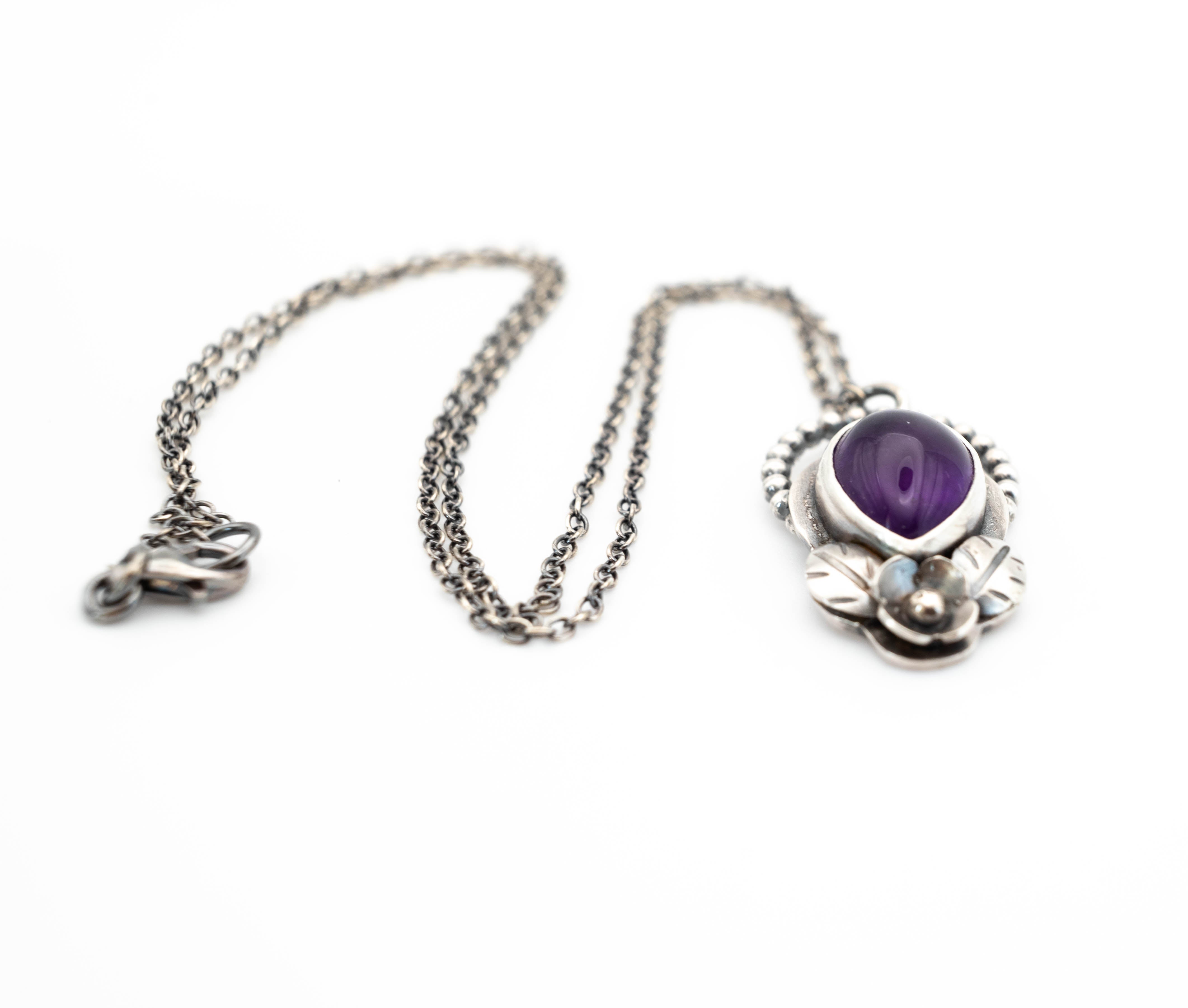 Χειροποίητο ασημένιο κολιέ με πέτρα Αμέθυστου  – Boho Στυλ