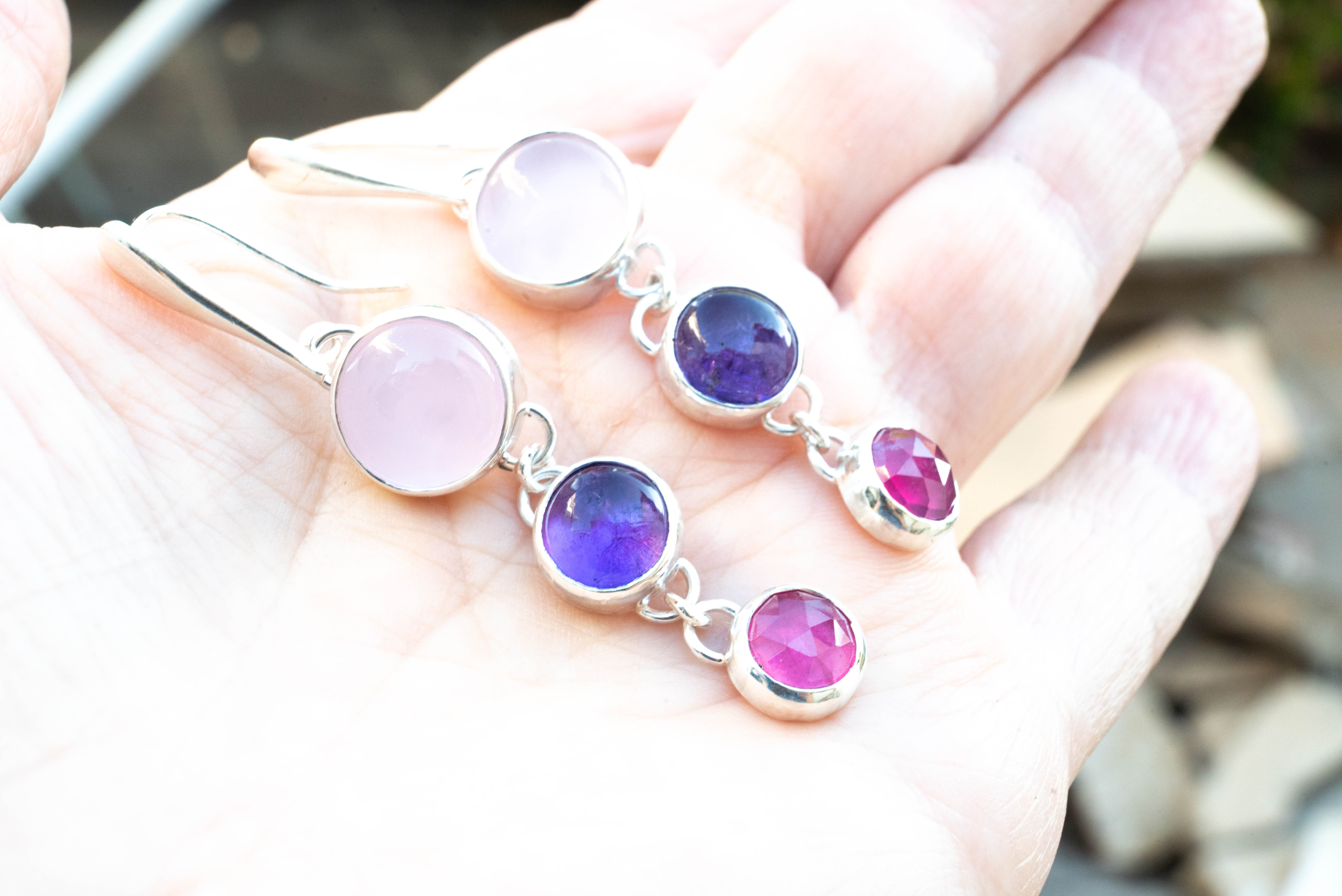 χειροποιητα ασημενια σκουλαρικια με ημιπολυτιμους λιθους