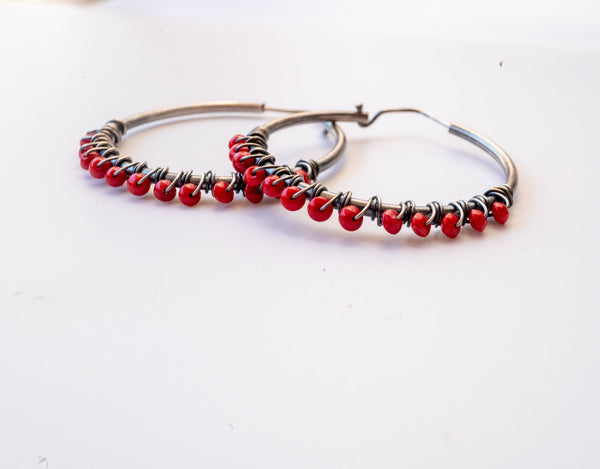 Silver earrings with Coral