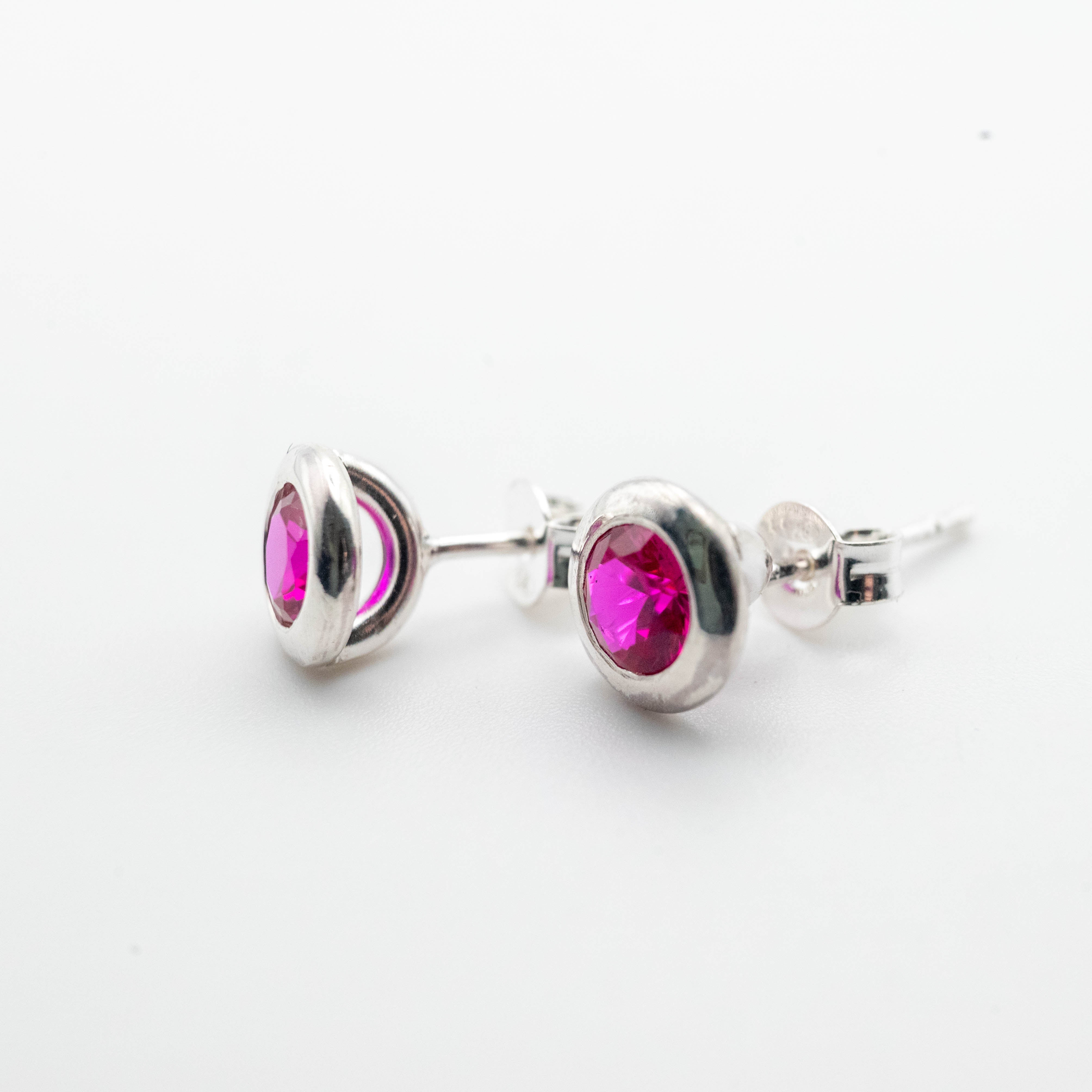 Silver handmade studded earrings with Ruby