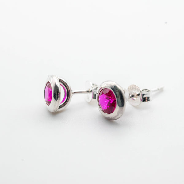 Silver handmade studded earrings with Ruby