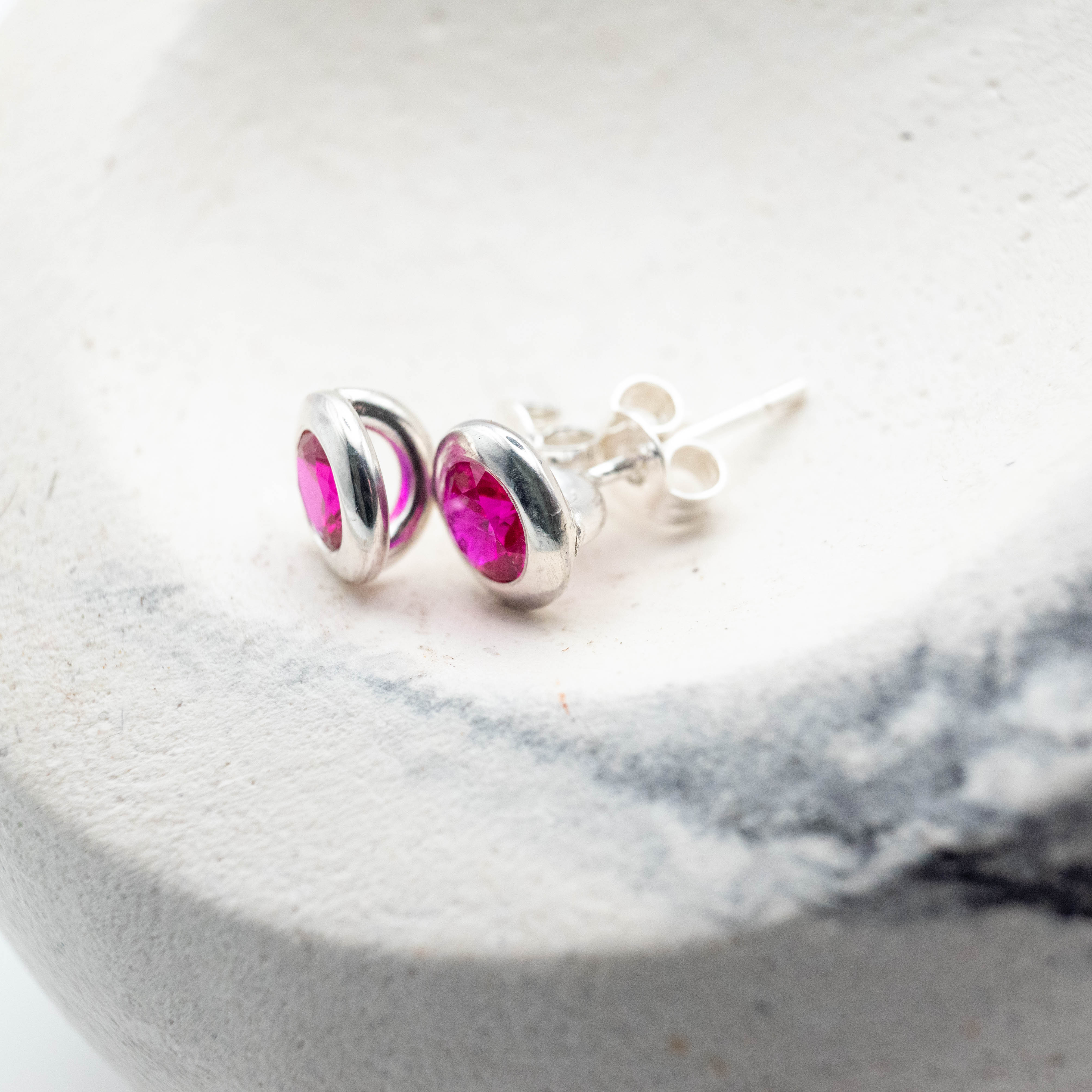Silver handmade studded earrings with Ruby