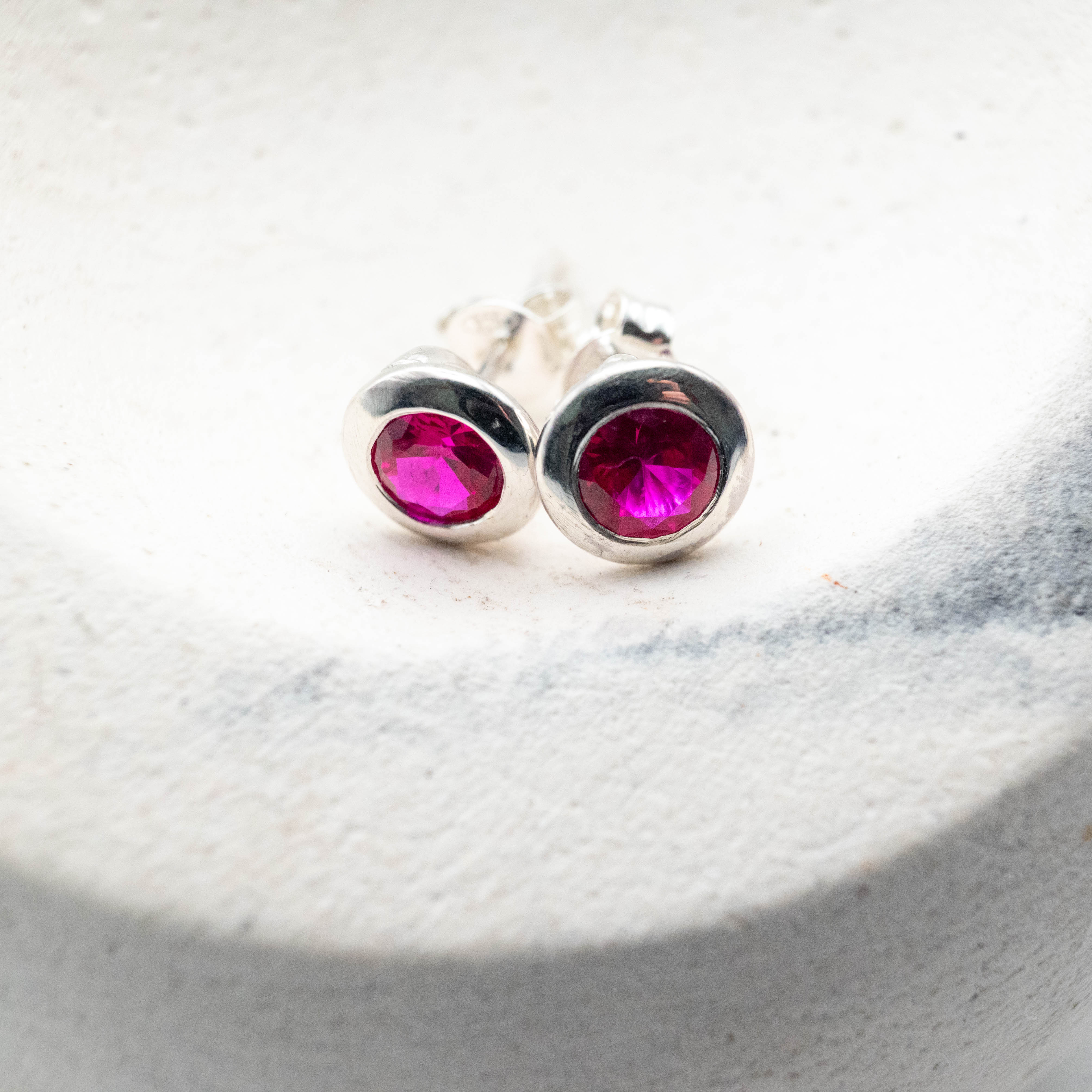 Silver handmade studded earrings with Ruby