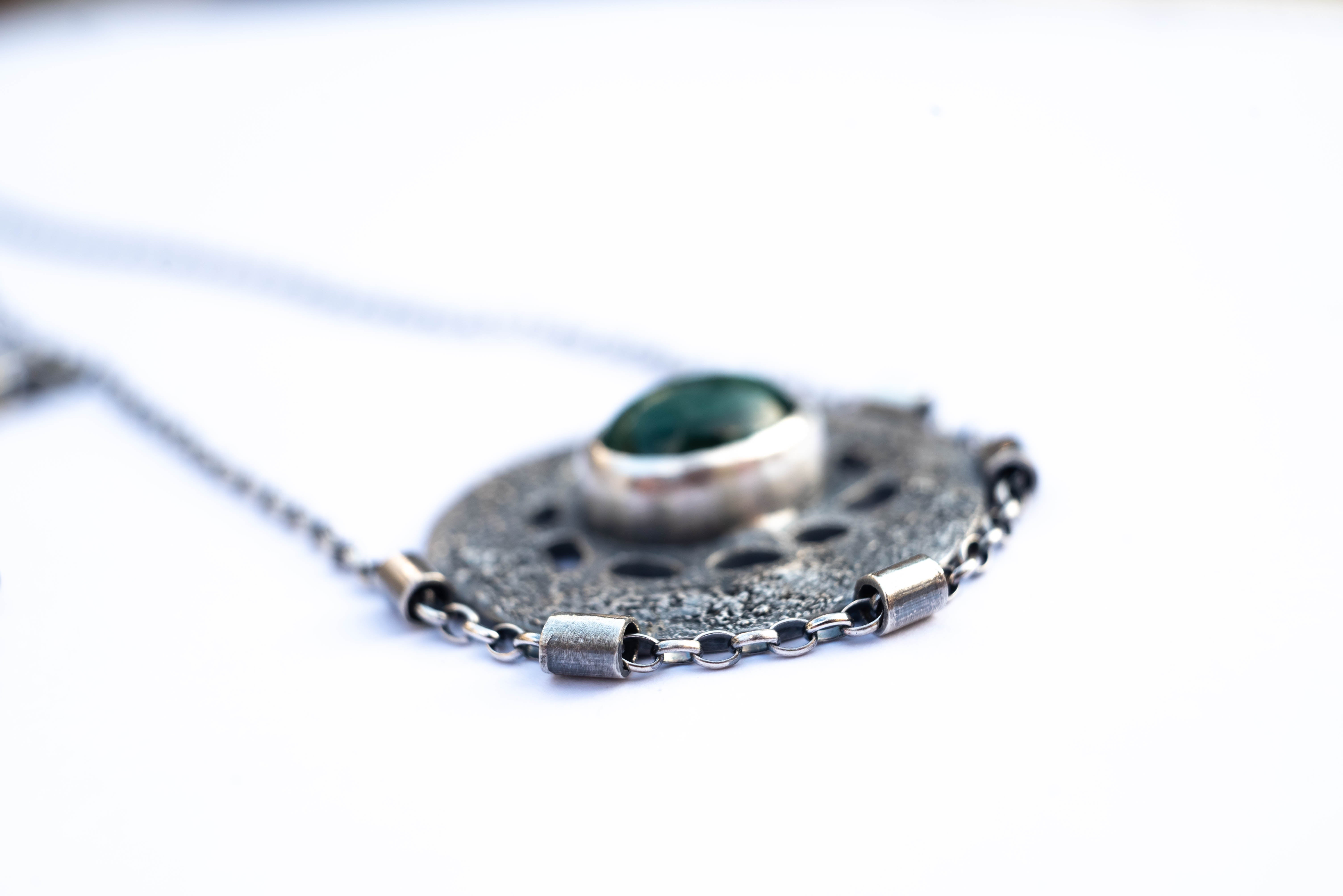 Silver handmade necklace with Emerald