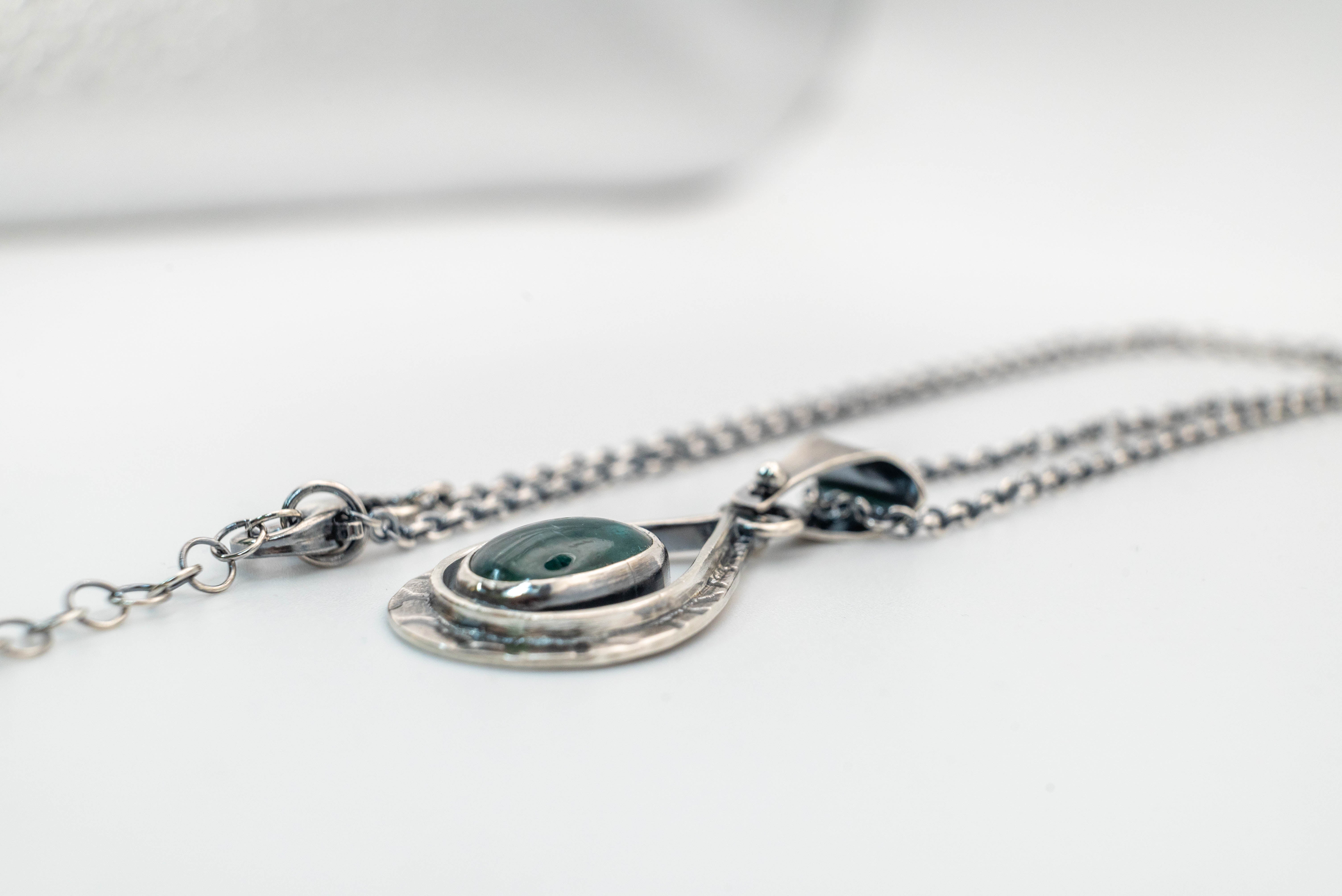 Handmade silver necklace with Green Kyanite
