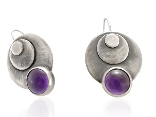 σκουλαρίκια με πέτρα αμέθυστο ασημένια χειροποίητα