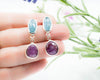 Raspberry Sapphire and Aquamarine Silver Earrings