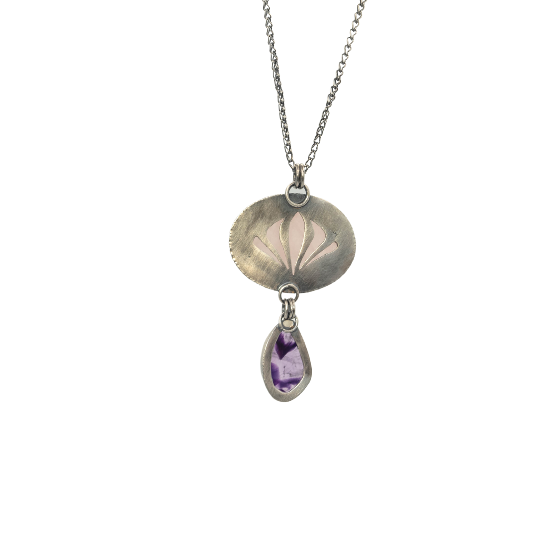 Ασημένιο χειροποίητο κολιέ με Star Αμέθυστο και Ροζ Χαλαζία