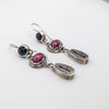 Dangle silver earrings with Kyanite and Ruby