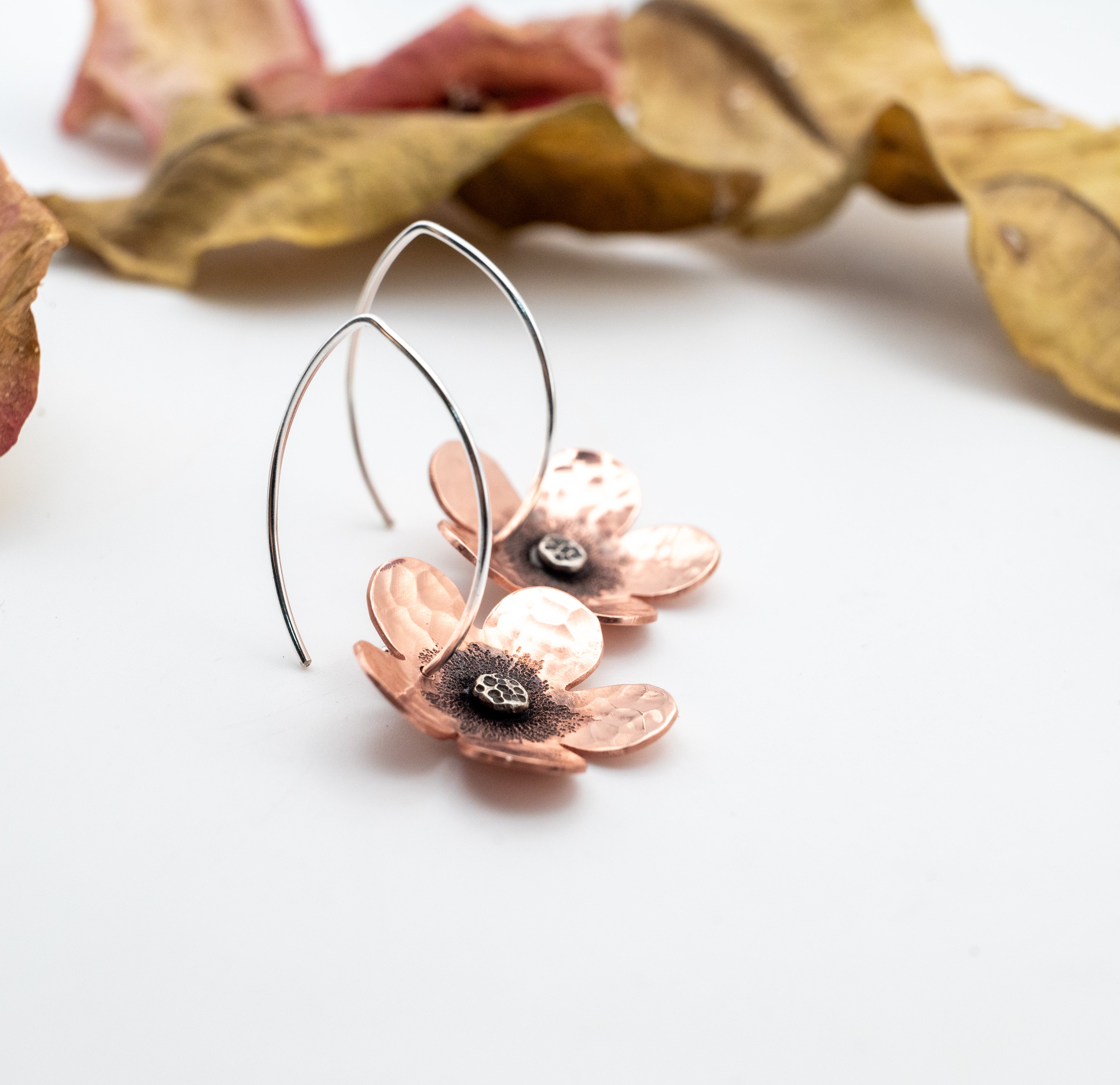 Copper and silver earrings