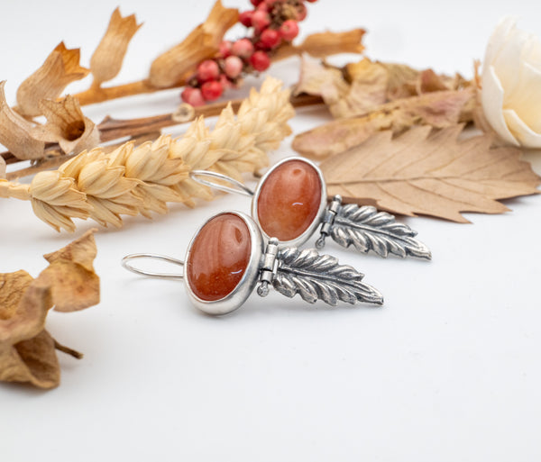 σκουλαρικια φυλλα με πετρα χειροποιητα