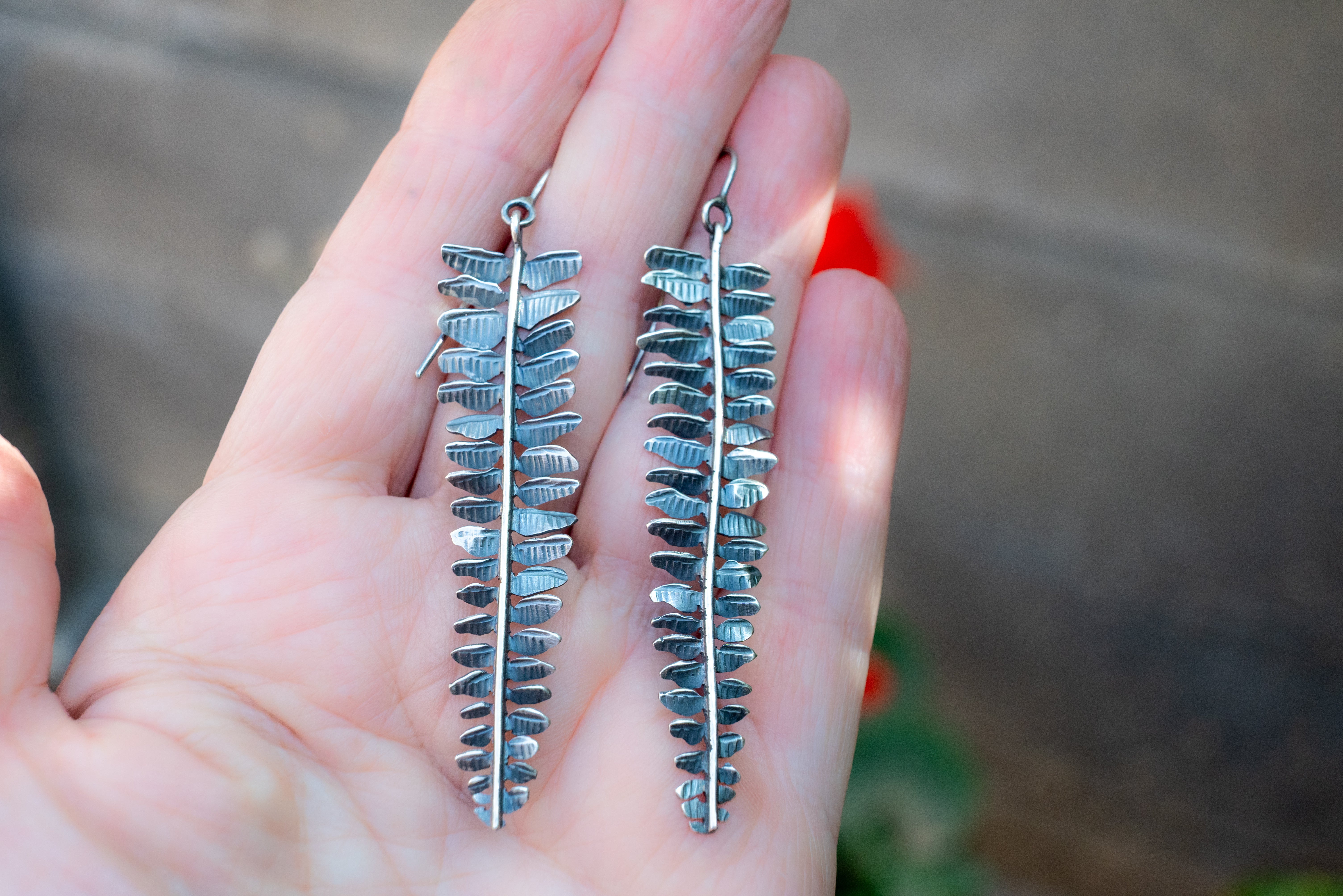 ασημενια σκουλαρικια φυλλο μακρια 