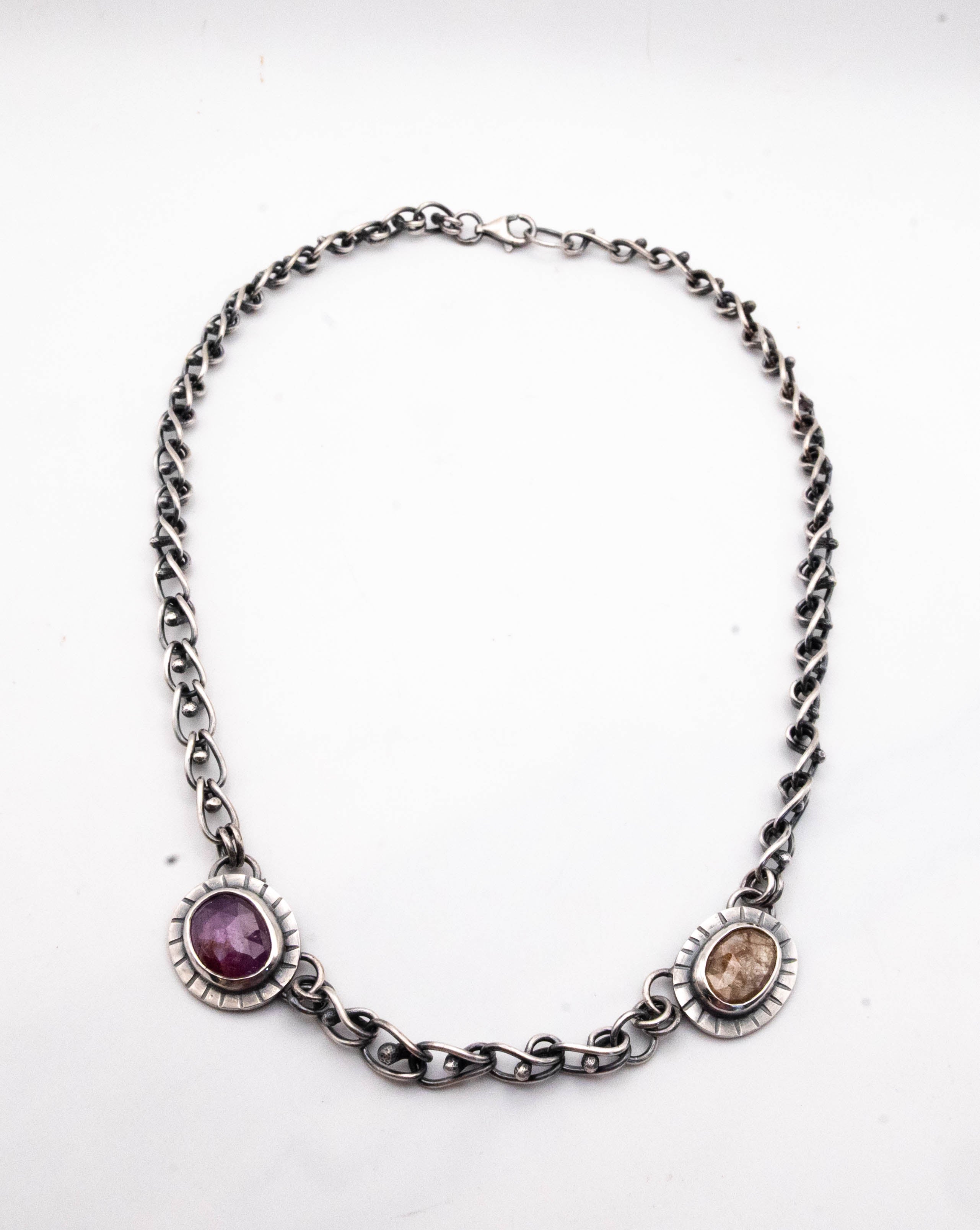 κολιε με χειροποιητη αλυσιδα βαρια και ζαφειρια