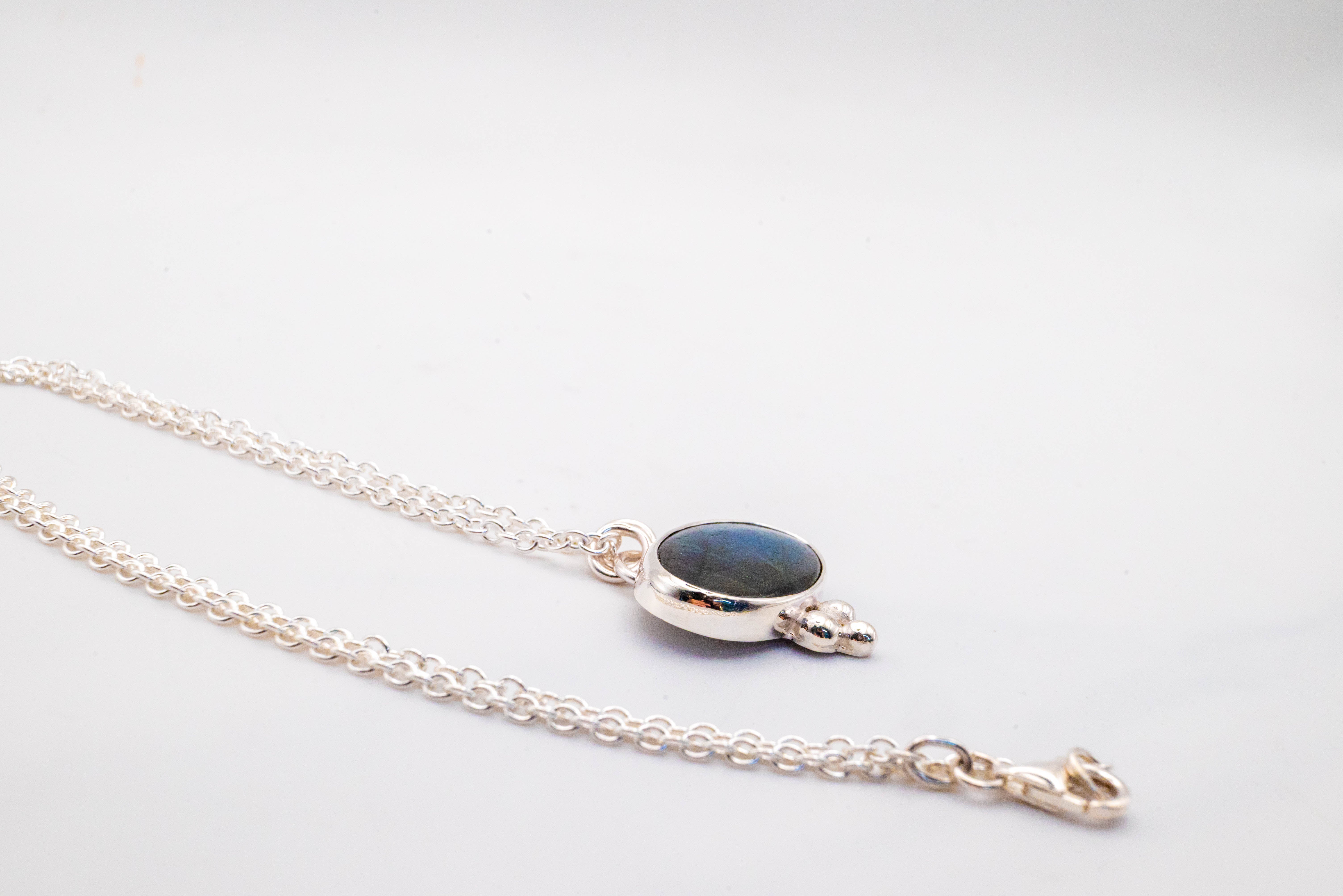Silver Necklace with Labradorite – Handmade, Oval Natural Stone