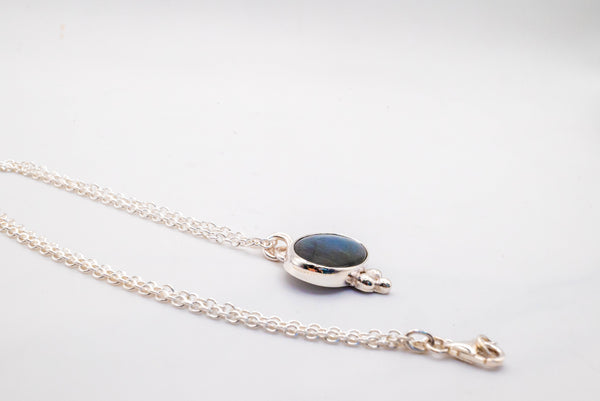 Silver Necklace with Labradorite – Handmade, Oval Natural Stone