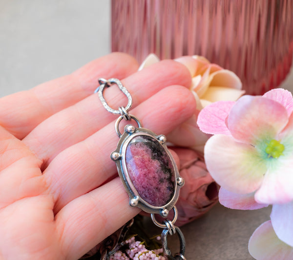 Χειροποίητο βραχιόλι αλυσίδα με Ροδονίτη