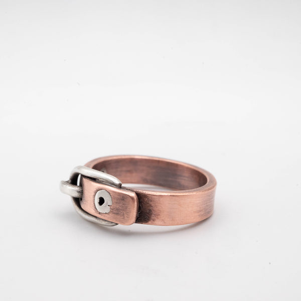 Χειροποίητο δαχτυλίδι από χαλκό και ασήμι – Σχέδιο ζώνης- Unisex