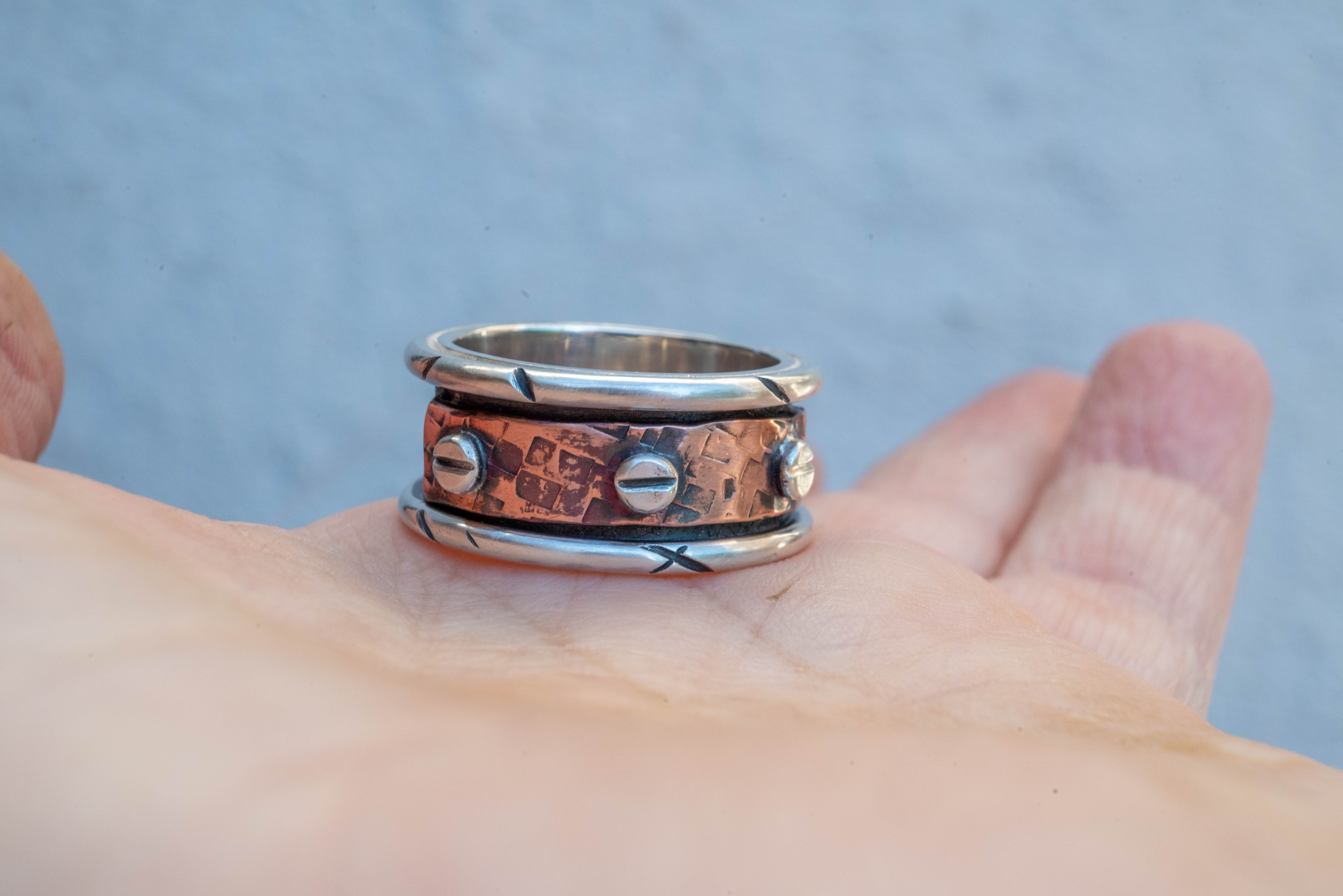 Ανδρικό δαχτυλίδι από ασήμι & χαλκό – Unisex statement κόσμημα