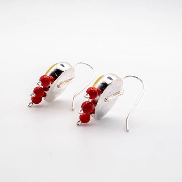 Χειροποίητα ασημένια σκουλαρίκια με Χαλκηδόνιο και Κοράλλι