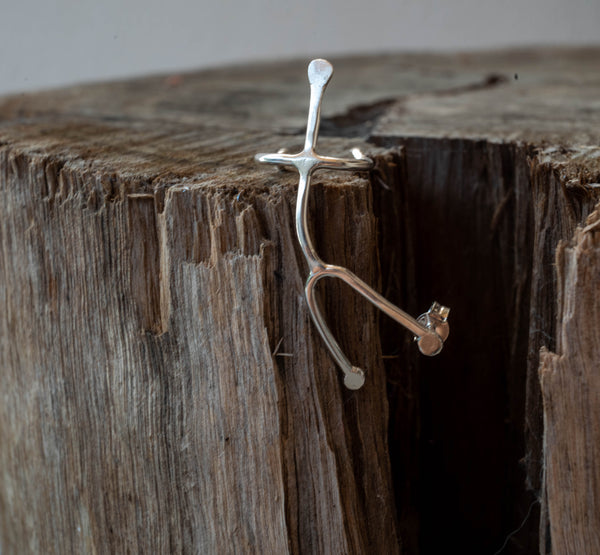 ασημένιο σκουλαρίκι μεγάλο φιγούρα