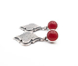 Silver earrings with red jade and Moroccan design