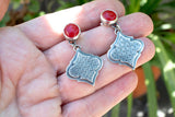 Silver earrings with red jade and Moroccan design