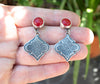 Silver earrings with red jade and Moroccan design