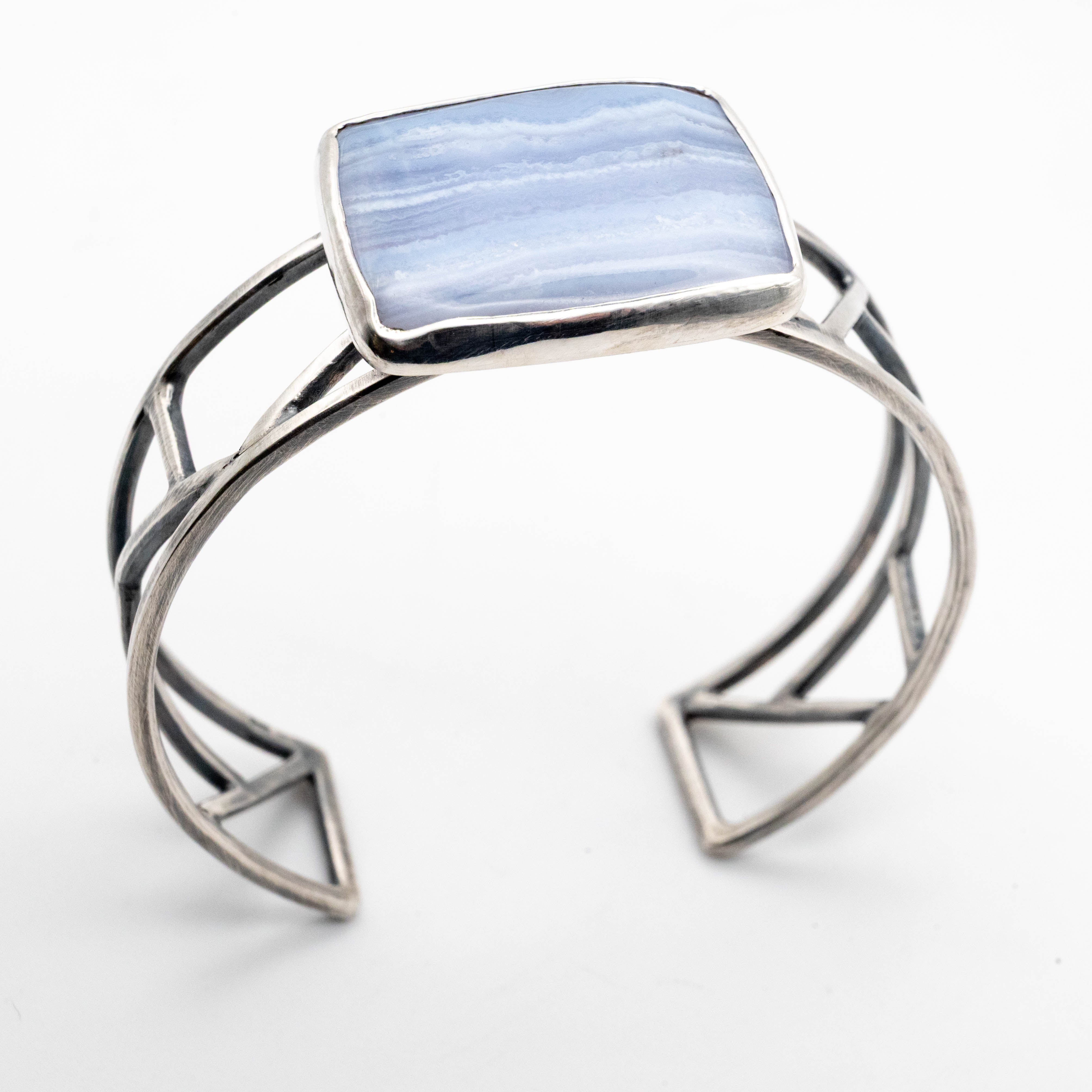 χειροποίητο ασημένιο βραχιόλι Αχάτη μπλε