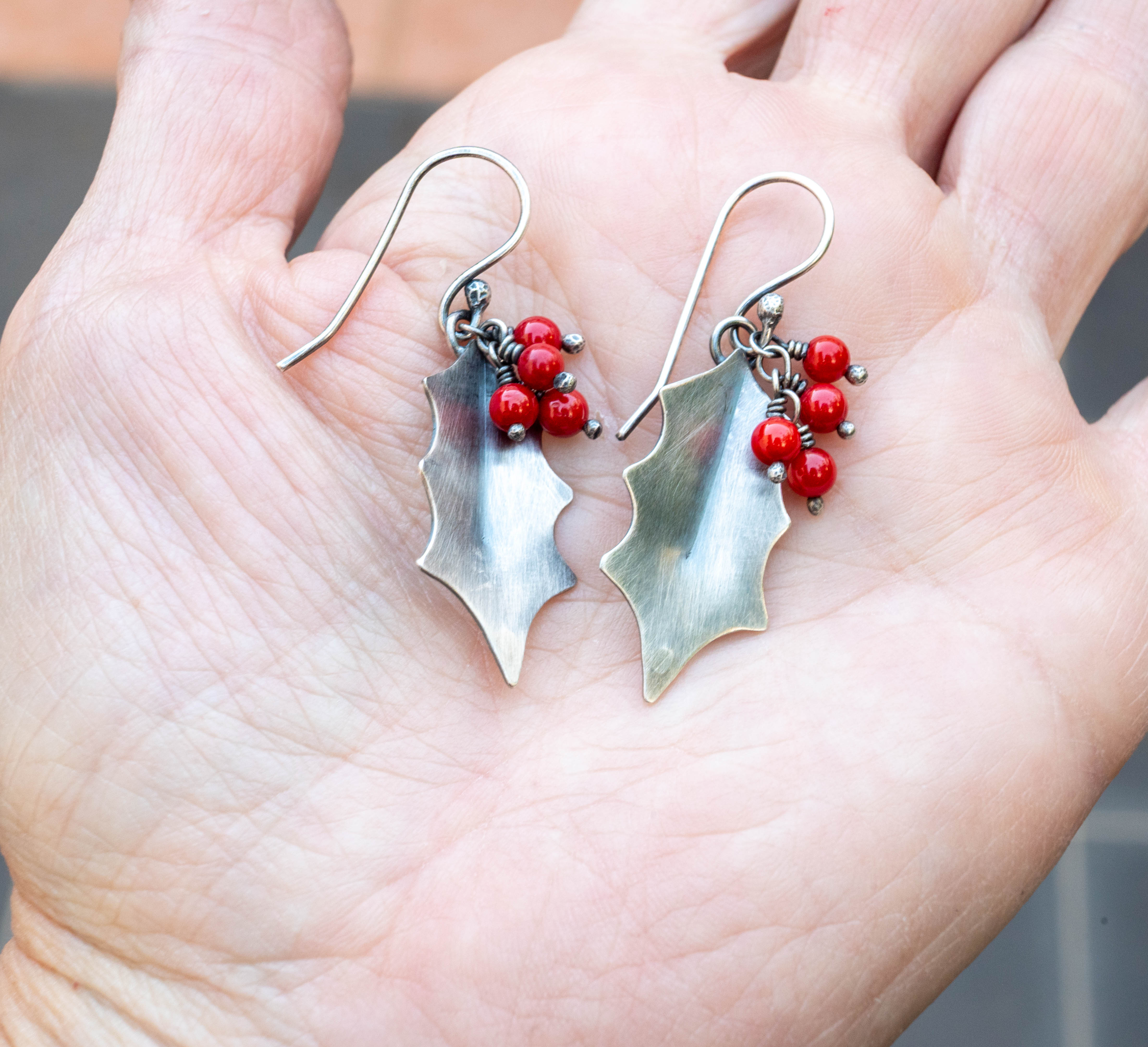 σκουλαρίκια δώρο γυναικείο  χριστούγεννα ασημένια χειροποίητα με ημιπολύτιμες πέτρες