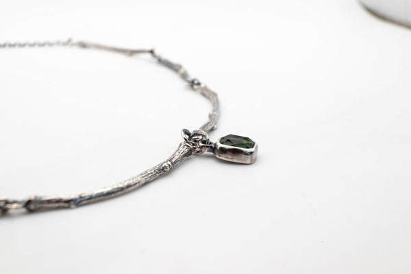 boho chic silver necklace with real tourmaline gemstone