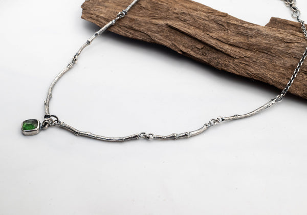 handmade silver necklace with green tourmaline for women
