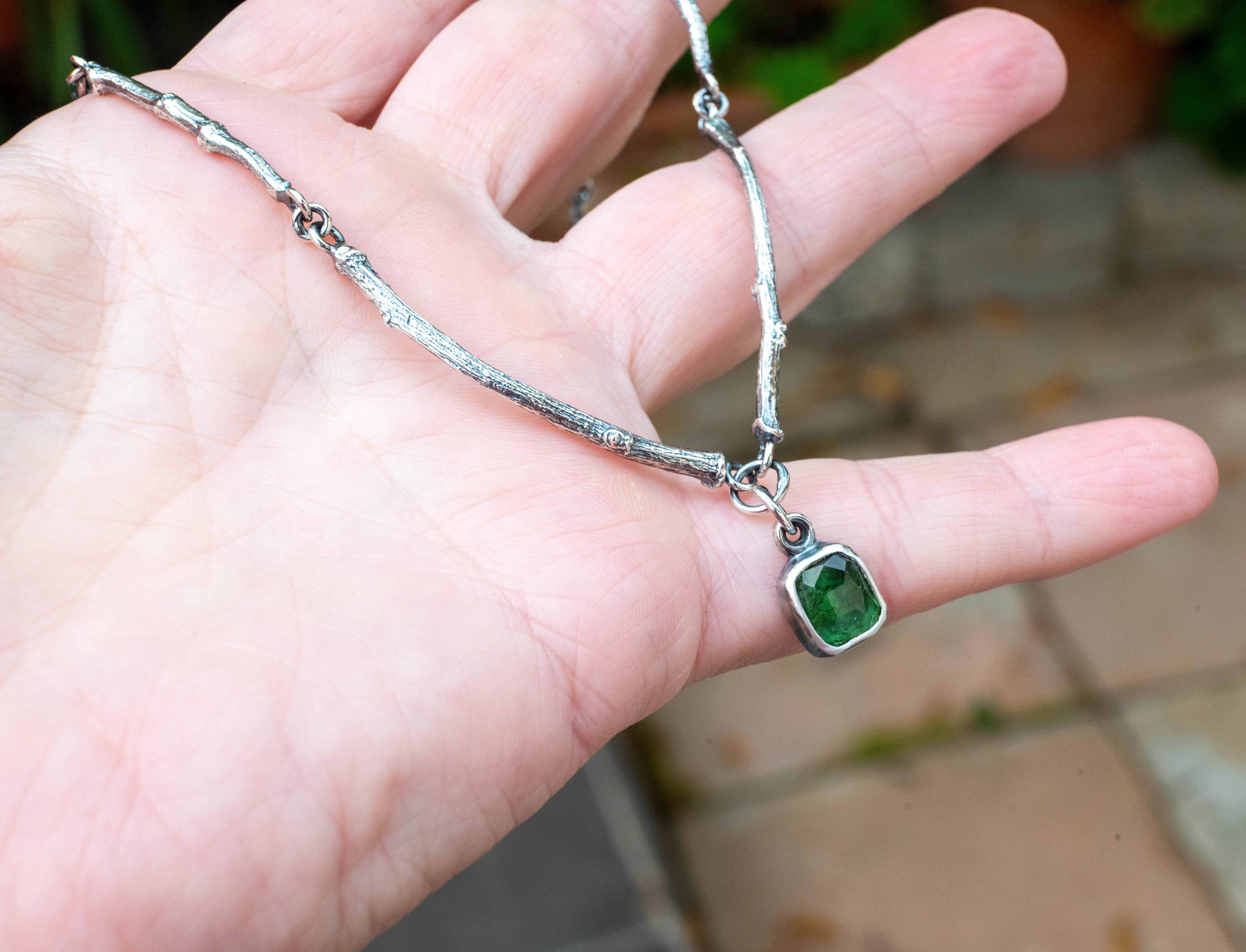 κολιέ από ασήμι 925 οξειδωμένο με οργανικό σχέδιο κλαδιού