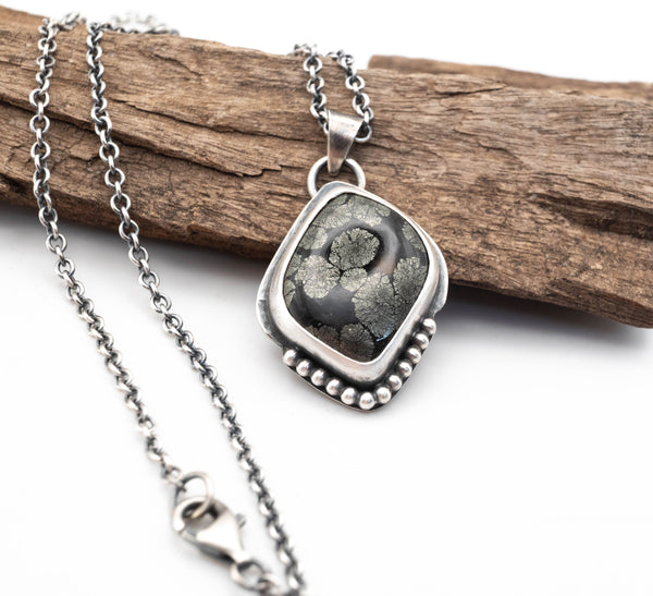 χειροποίητο ασημένιο κολιέ με μαρκασίτη