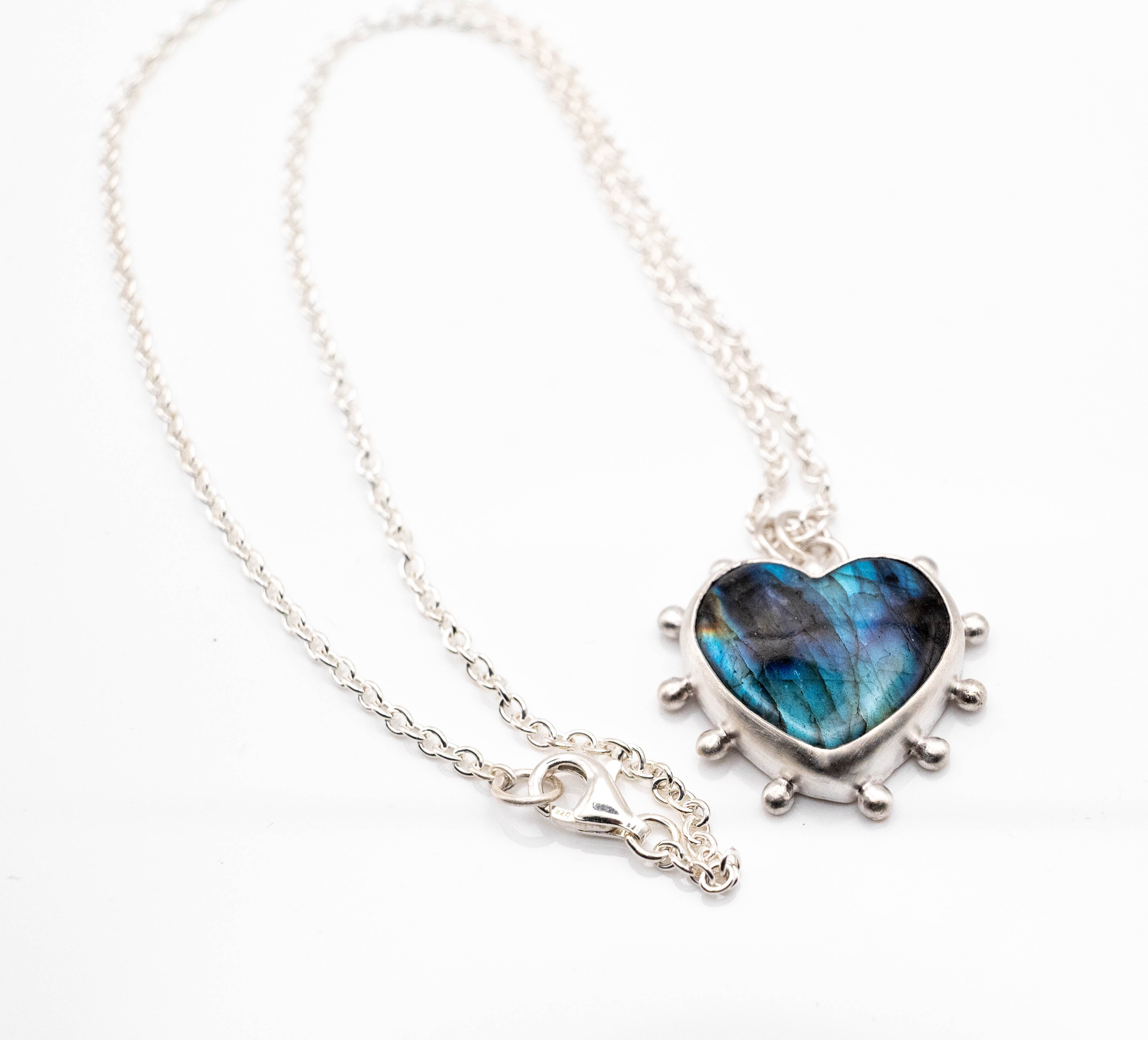 ασημένιο κολιέ καρδιά κόσμημα με φυσική πέτρα