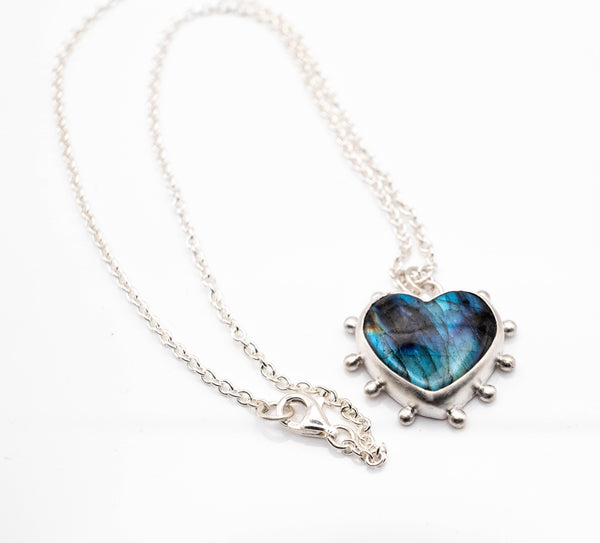 ασημένιο κολιέ καρδιά κόσμημα με φυσική πέτρα