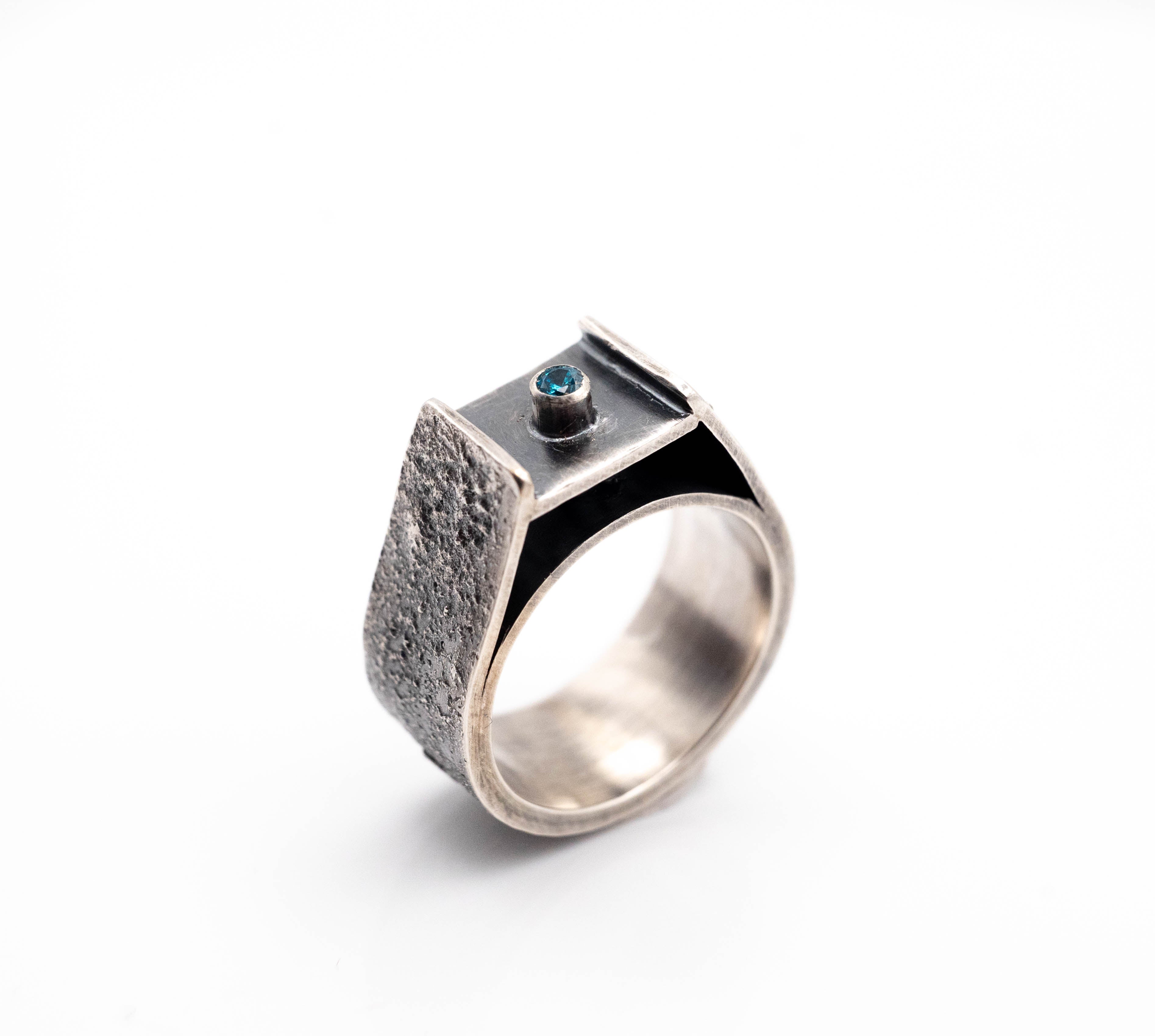 χειροποίητο ανδρικό ασημένιο δαχτυλίδι 925 με μπλε πέτρα