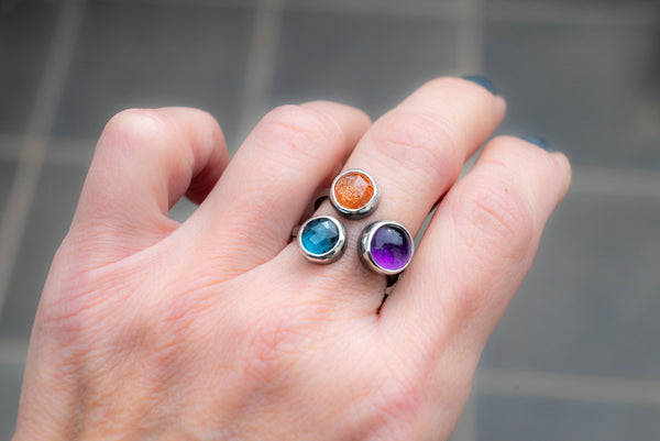 ασημένιο δαχτυλίδι 925 με sunstone κυανίτη αμέθυστο