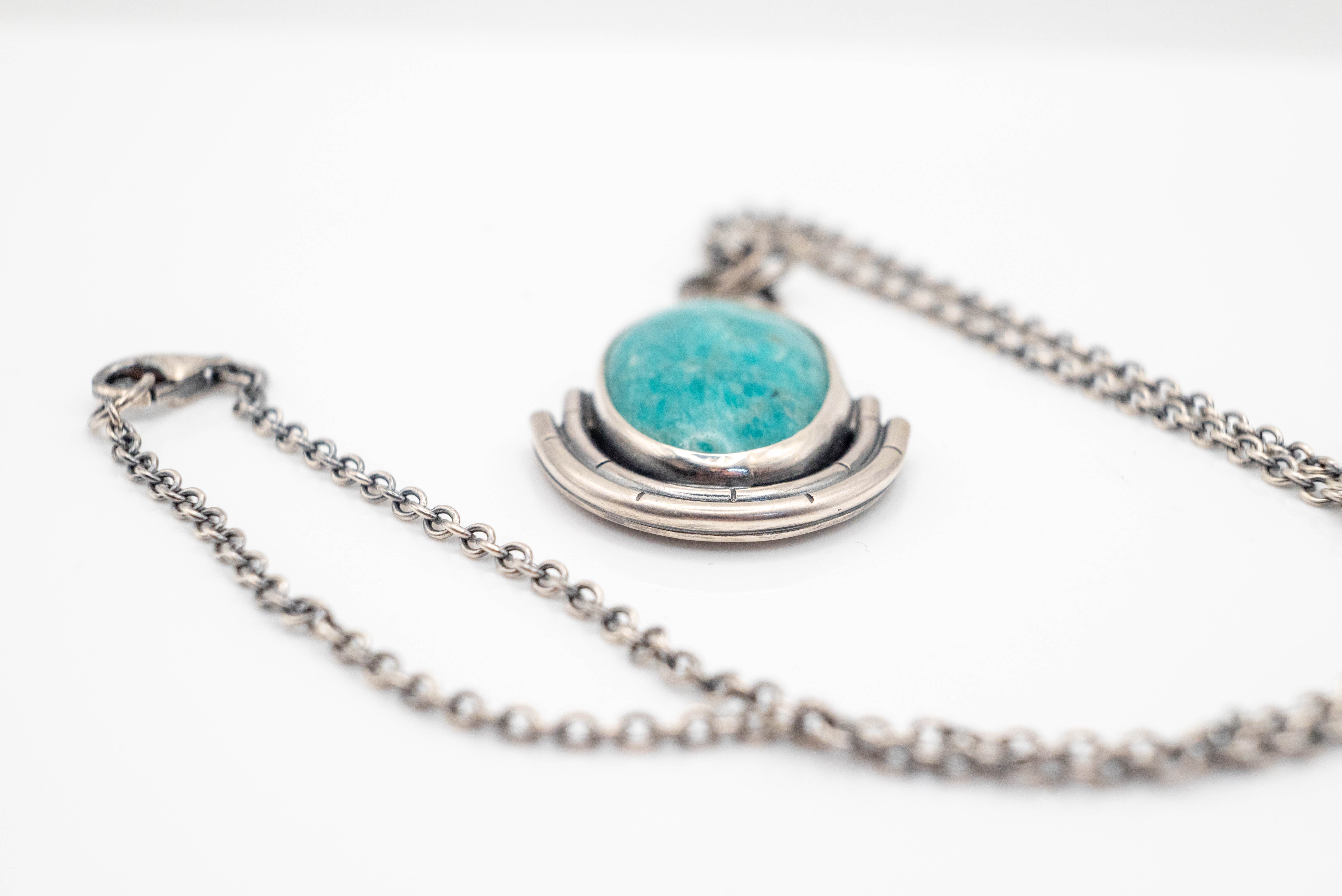 Χειροποίητο Ασημένιο Κολιέ 925 με Φυσικό Αμαζονίτη