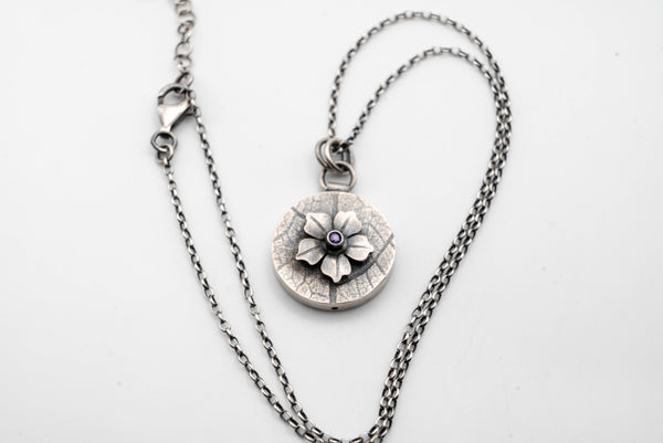 Handmade silver "box" necklace with Flower
