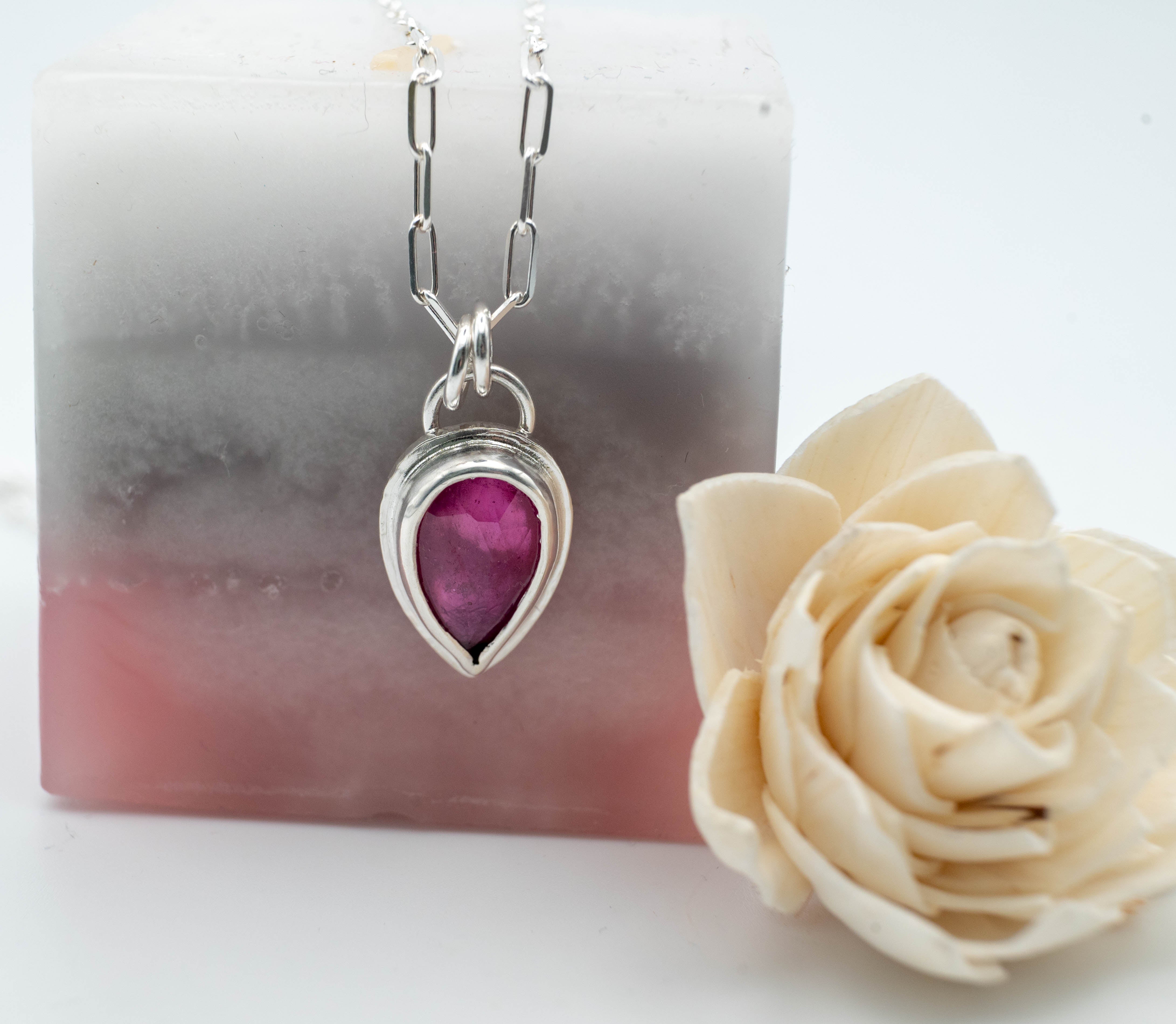 Silver handmade necklace with Pink Sapphire