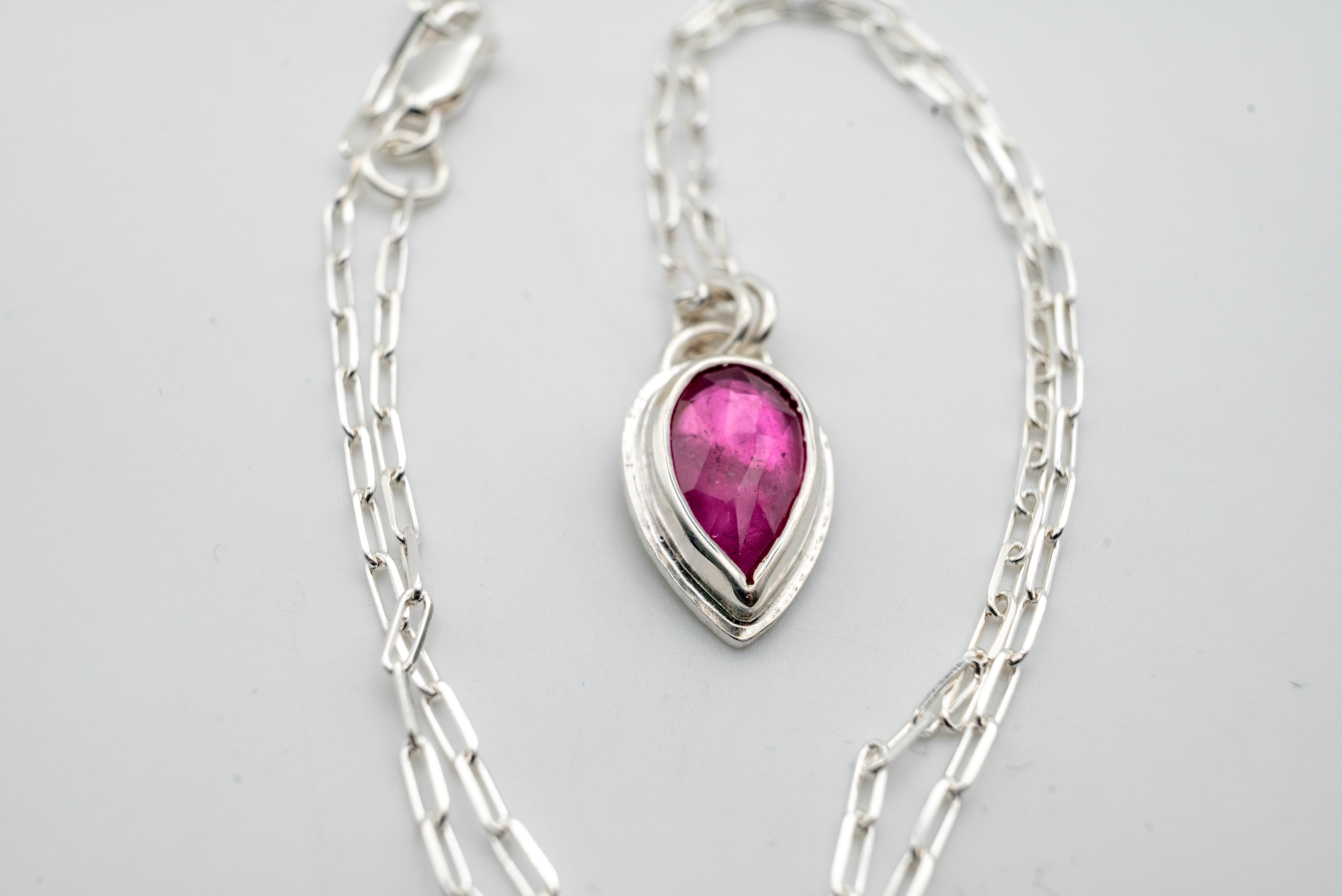 Silver handmade necklace with Pink Sapphire