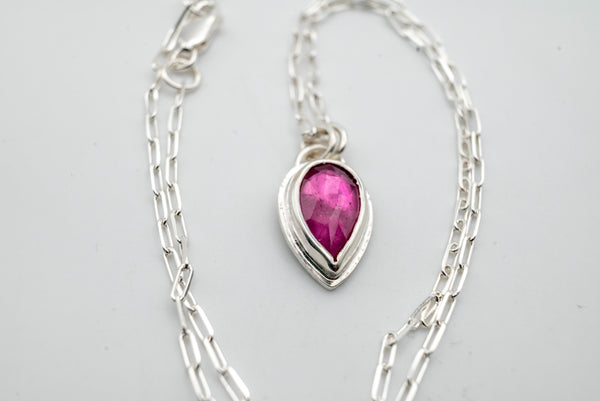 Silver handmade necklace with Pink Sapphire