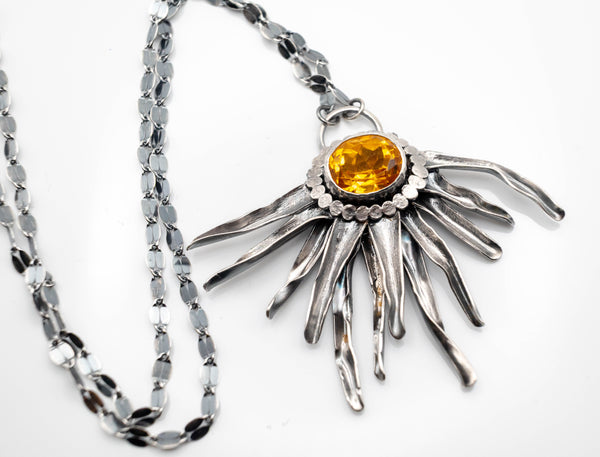 ασημένιο κολιέ λουλούδι χειροποίητο