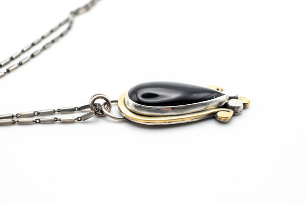 Handmade silver necklace with Black Onyx and Brass