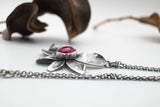 Silver flower necklace with Pink Chalcedony