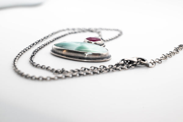Χειροποίητο ασημένιο κολιέ με Ημιμορφίτη και Χαλκηδόνιο