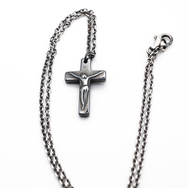 Men's cross with Hematite and silver chain