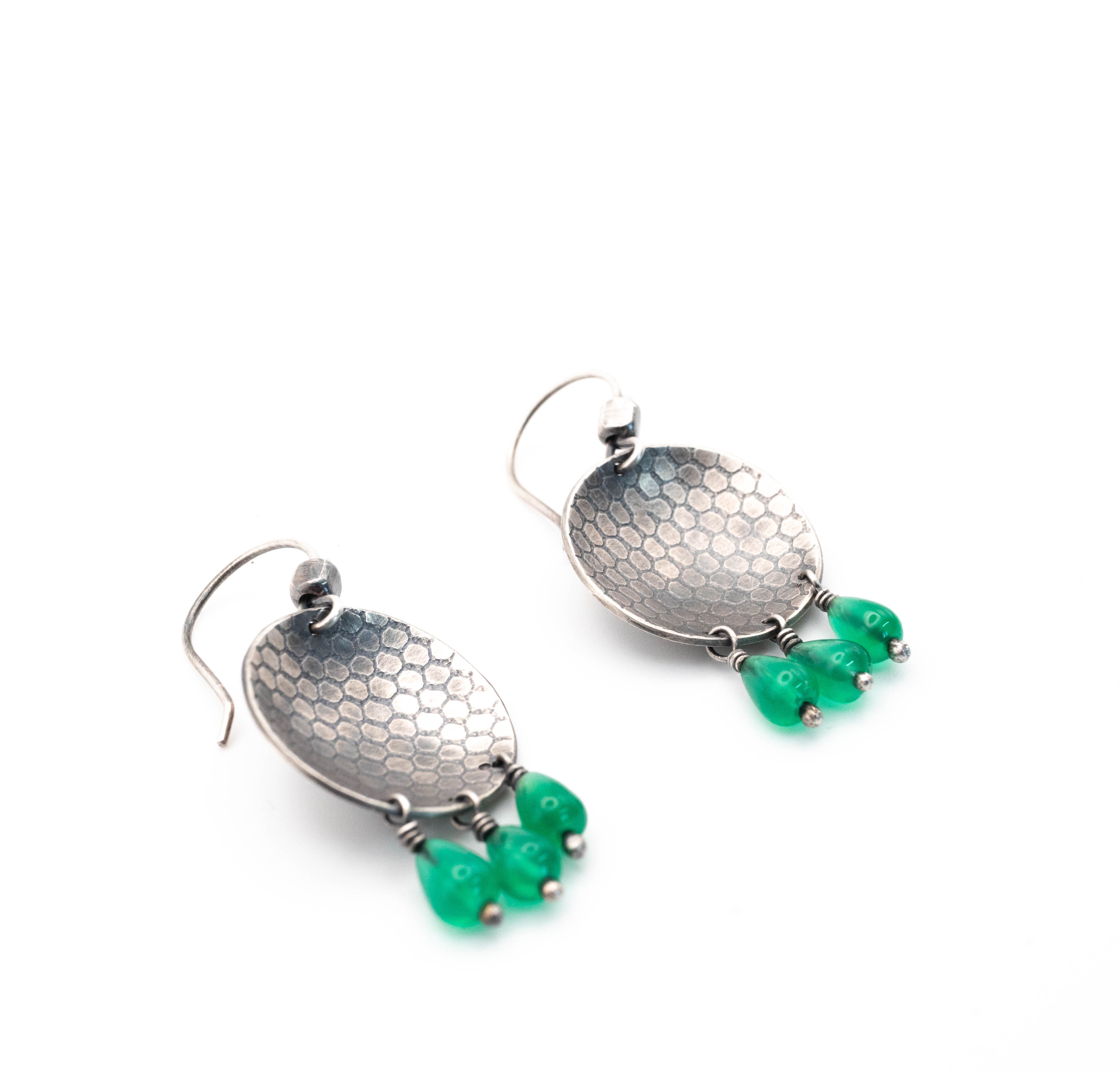 Ασημένια σκουλαρίκια κύκλοι με Πράσινο Όνυχα